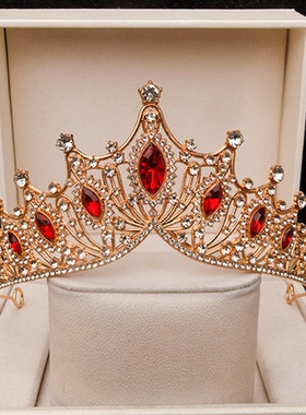 儿童皇冠头饰公主发饰小女孩红色钻水晶发箍生日花童婚纱演出饰品