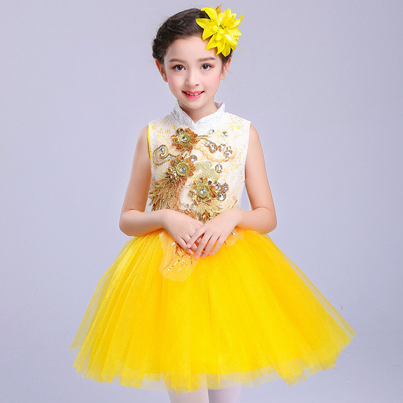 儿童演出服金黄色丰收稻田蓬蓬裙