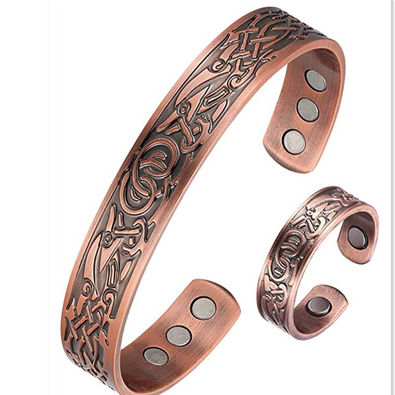 Men's antique copper magnetic bracelet adjustable