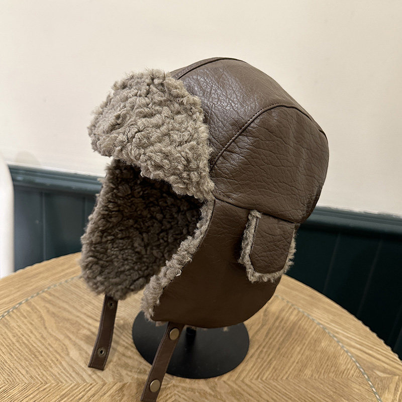 秋冬好品质PU皮雷锋帽男户外防寒加绒保暖护耳帽潮骑车加厚东北帽