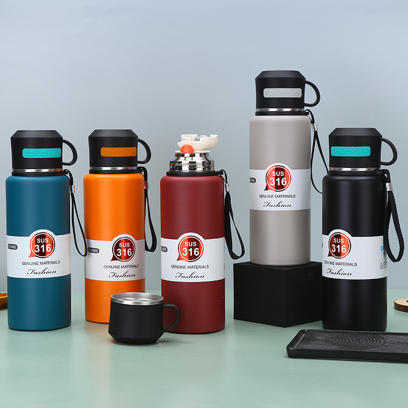 新款316不锈钢真空保温杯大容量户外运动水壶便携提绳直饮弹跳杯