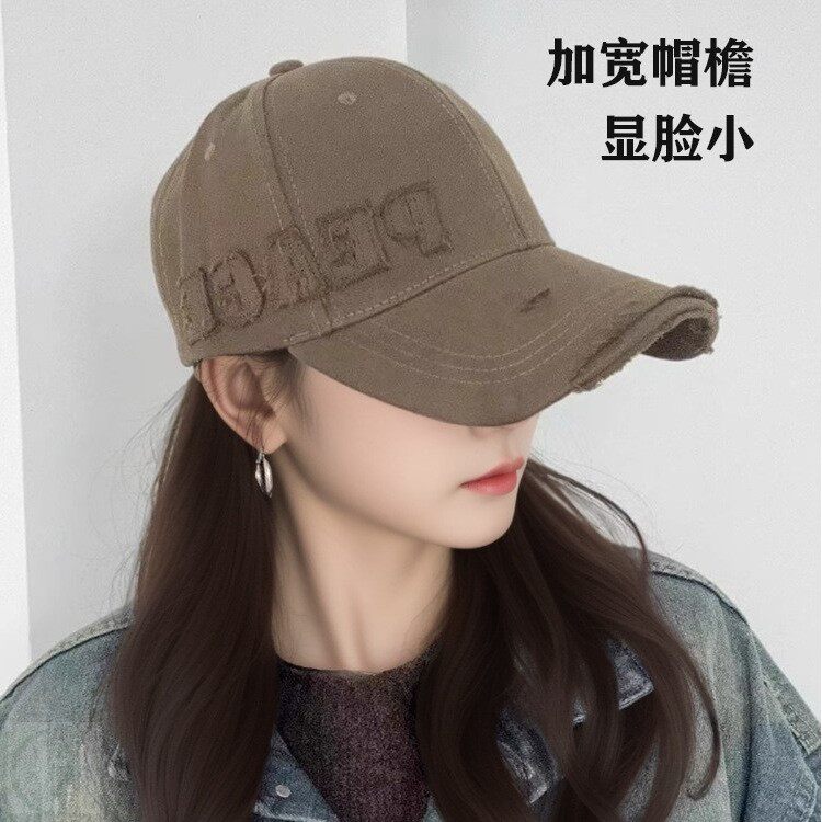 复古破洞棒球帽女新款加大加深宽檐显脸小硬顶鸭舌帽大头围帽子男