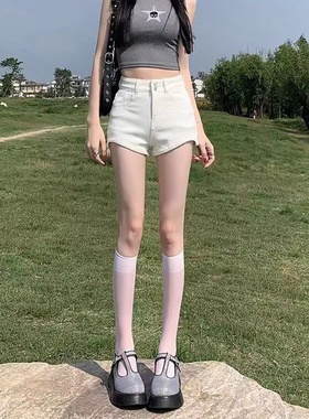 白色牛仔短裤女夏季新款小个子外穿高腰显瘦紧身辣妹a字超短热裤