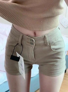 美式高街卡其色牛仔短裤女2025夏季新款百搭辣妹显瘦包臀A字热裤