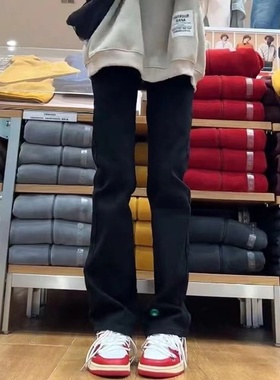 黑色窄版直筒牛仔裤女夏季新款高腰修身弹力阔腿显瘦百搭烟管裤子