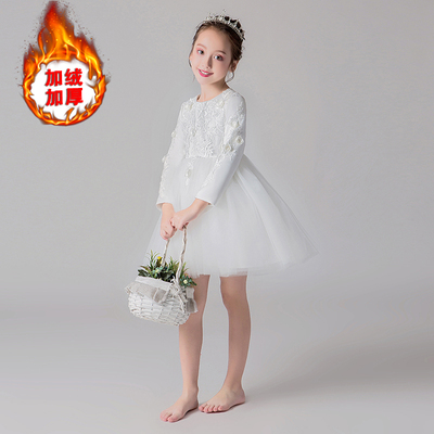 儿童礼服公主裙女童蓬蓬纱白色加厚小女孩婚礼花童钢琴演出服冬季