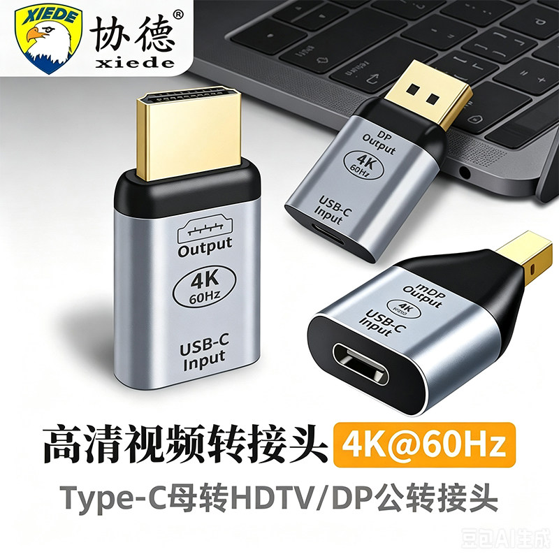 TypeC转HDMI转换器DP转接头笔记本手机连接电脑显示器投影仪minidp连接线USB雷电3扩展器适用于苹果华为mac