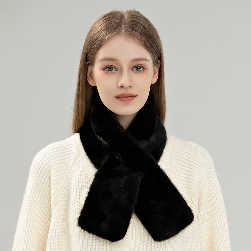 韩版双面水貂毛围巾女冬季新款百搭气质保暖长款皮草裘皮围脖毛领