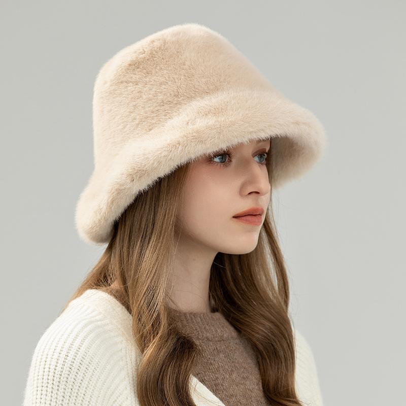 新款日系毛绒绒渔夫帽女冬季保暖仿水貂毛礼帽时尚百搭盆帽显脸小
