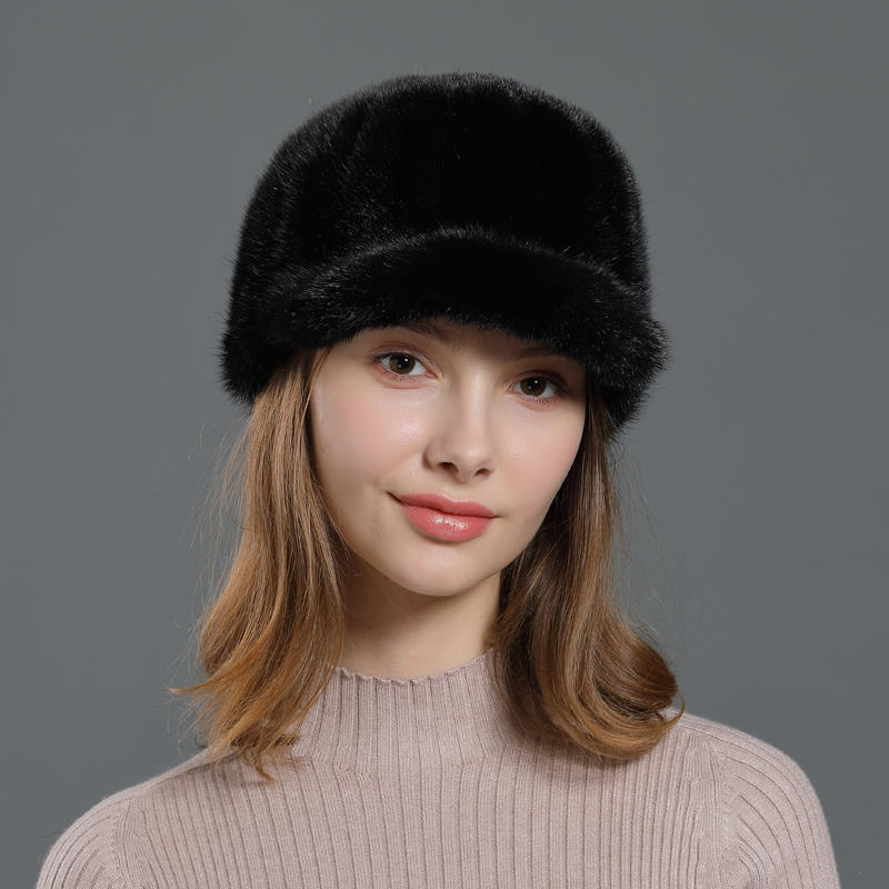 水貂毛帽子女士冬季保暖防寒貂皮帽皮草帽子整貂尾拼接鸭舌帽韩版