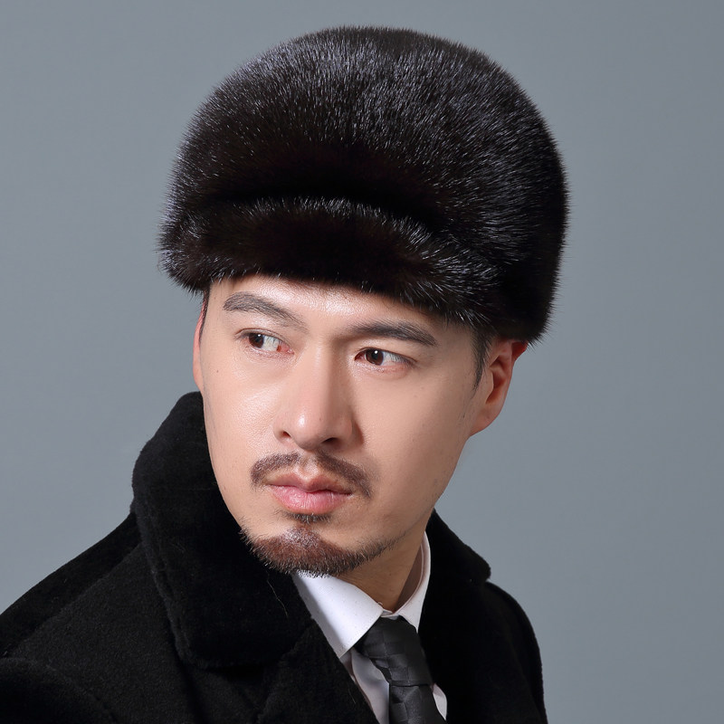 秋冬男士裘皮帽子皮草帽子男水貂皮男帽中老年前进帽冬季保暖帽子