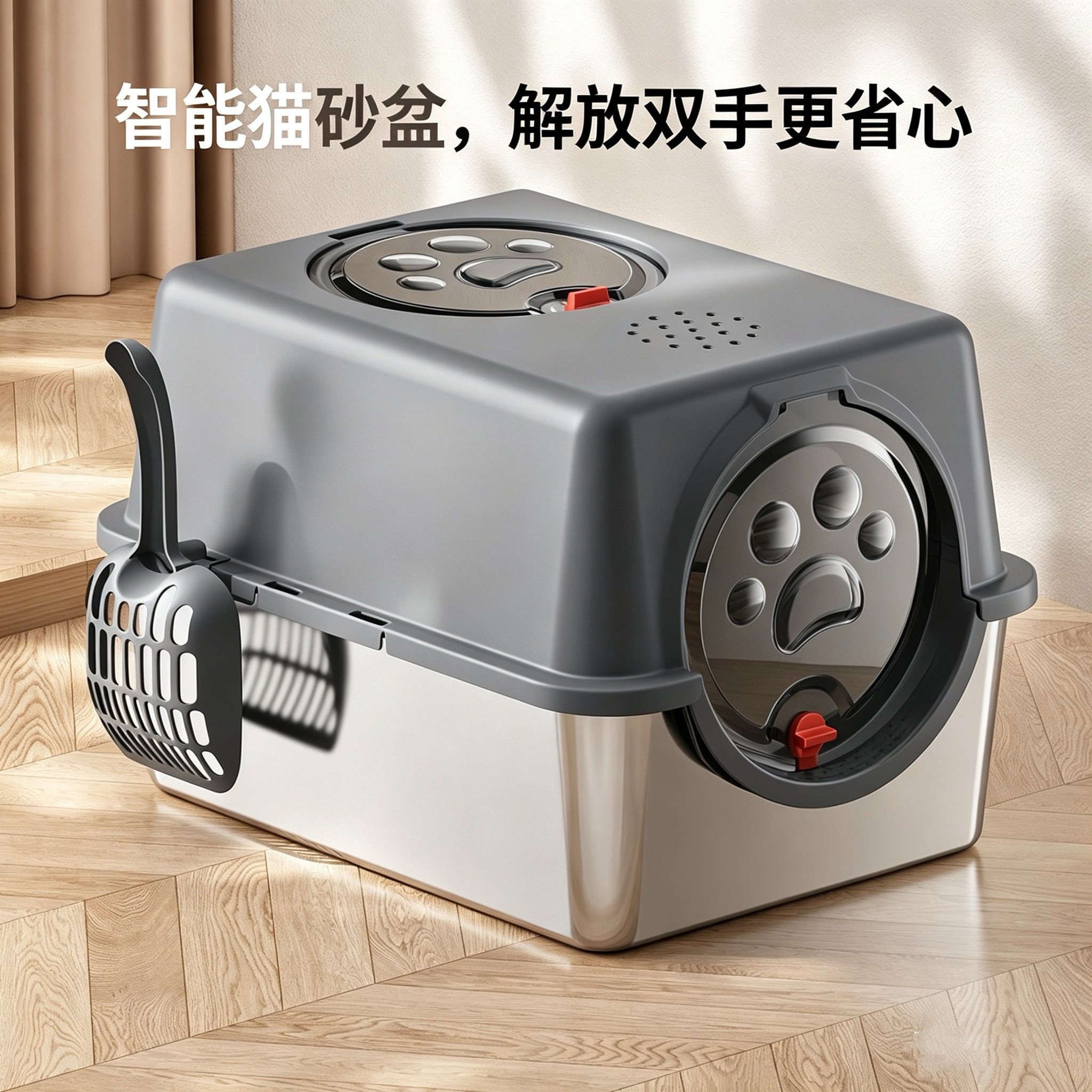 宠物不锈钢猫砂盆全封闭大号防带出防外溅加厚防臭猫厕所厂家直供