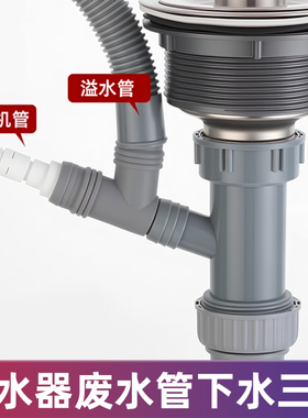 厨房下水管溢水管三头通净水器下水三通净水机排废水接头接口配件