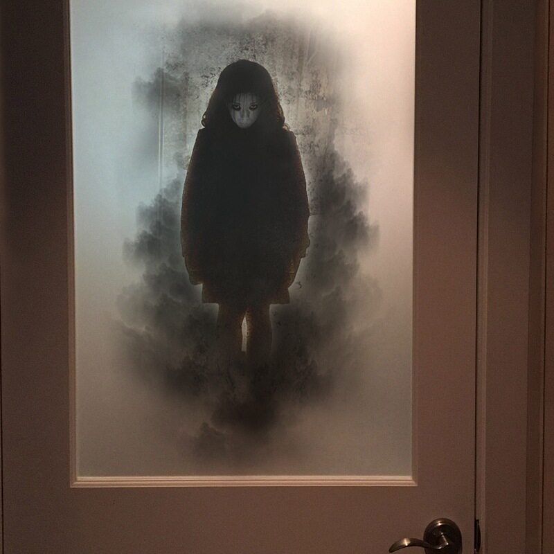 Horror female ghost glass stickers, Halloween haunted house, escape room, blood handprint, window, toilet, Sadako, black shadow wall stickers thumbnail 5