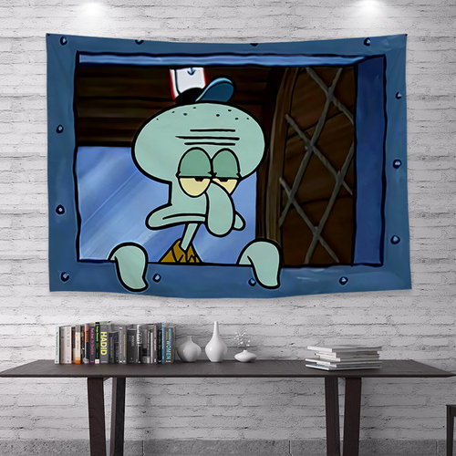 卡通海绵宝宝章鱼哥背景布挂布