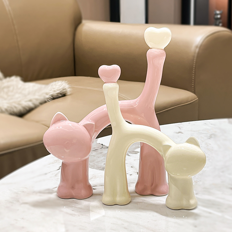 轻奢少女心爱心猫咪装饰摆件