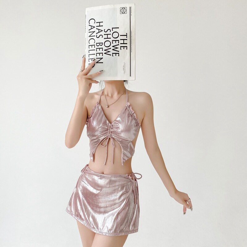 2024新款泳衣女性感人鱼姬流光粉比基尼裙式辣妹泳衣女温泉度假