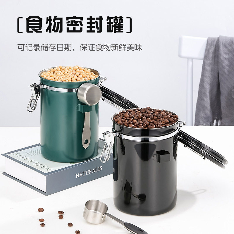 304不锈钢咖啡豆保存罐咖啡粉密封罐茶叶奶粉收纳罐1L-3L超大容量