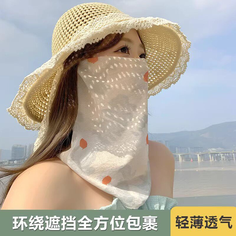 夏季防晒面罩女全脸防紫外线开车骑行面纱碎花口罩遮脖子护颈脖套