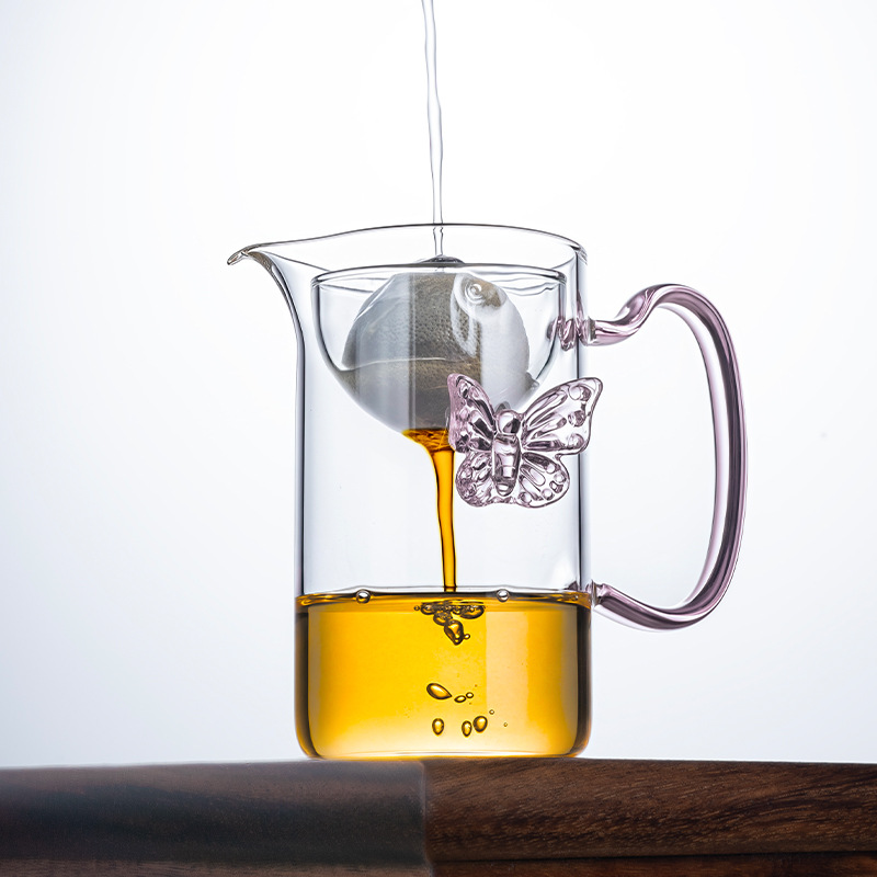 蝴蝶公道杯小青柑可用晶彩把手高颜值高硼硅玻璃旋转过滤家用茶海
