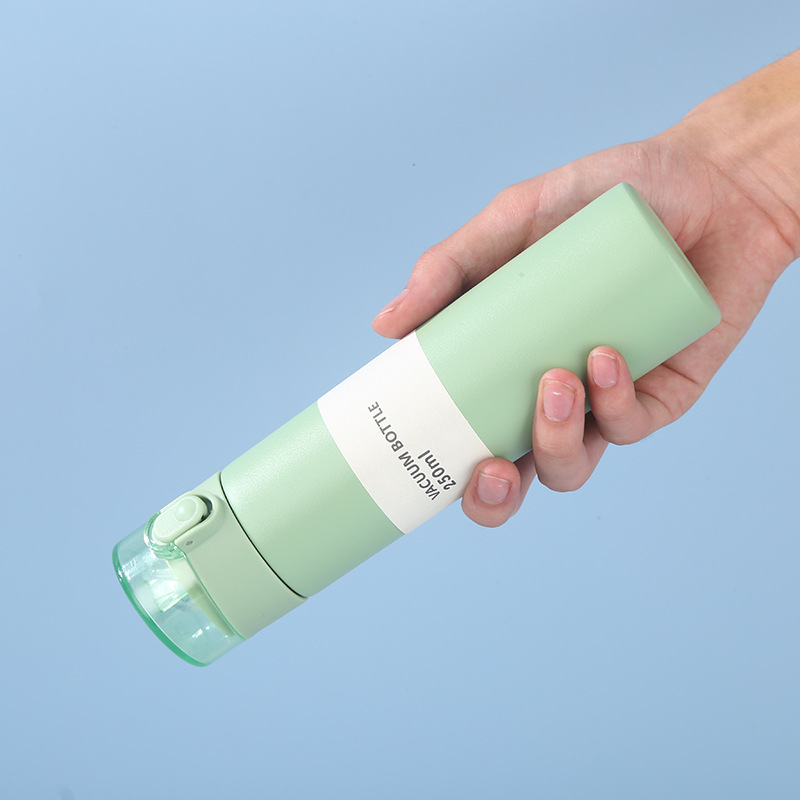 新款吸管口袋杯304不锈钢儿童保温杯可爱直身弹跳盖水杯