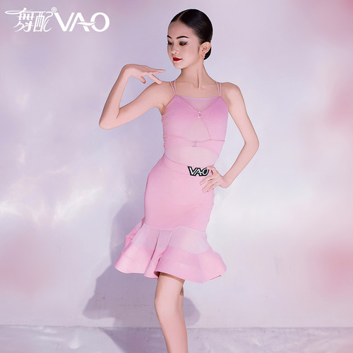 新款拉丁舞服VAO舞配高端舞服粉色吊带练习服拉丁舞练功服女童TJ