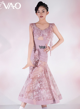 2025夏季款拉丁舞服VAO舞配鱼骨印花摩登练习裙拉丁舞练功服女TJ