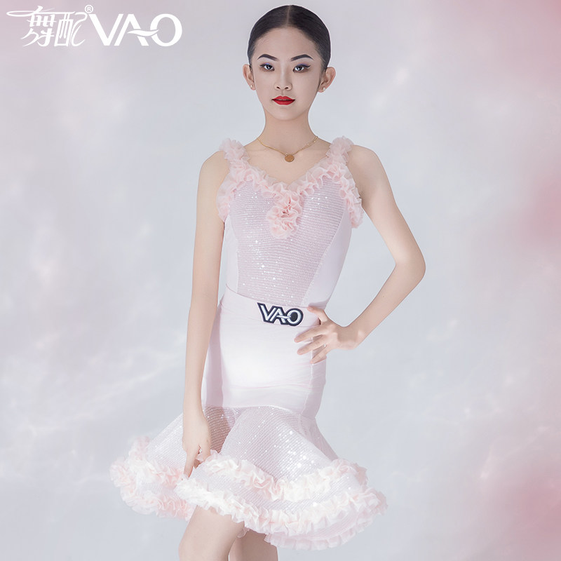 新款拉丁舞服VAO舞配舞服高级亮皮无袖练习裙拉丁舞练功服女TJ