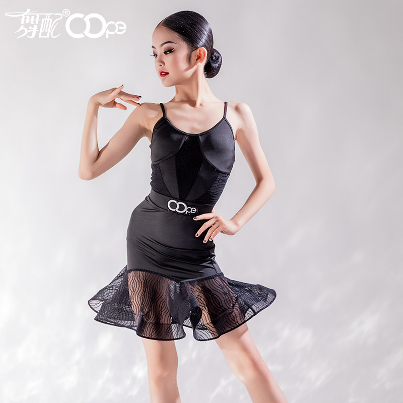 OOPE舞配拉丁舞服练习服黑色吊带