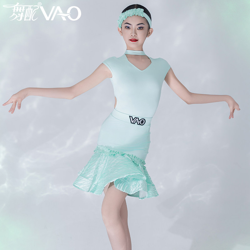 新款拉丁舞服VAO舞配舞服高级绿表演服练习服拉丁舞练功服女童TJ