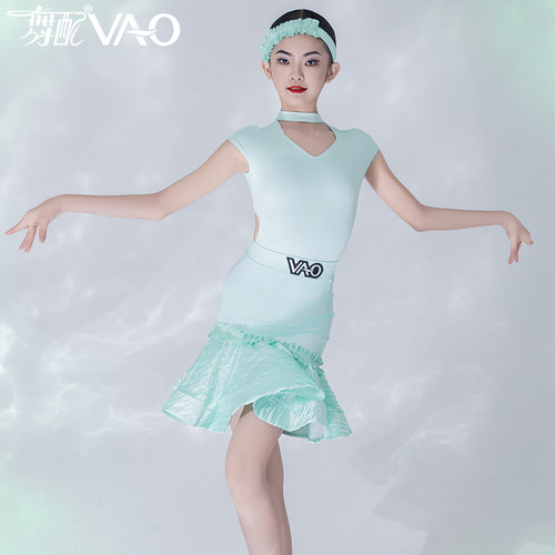 新款拉丁舞服VAO舞配舞服高级绿表演服练习服拉丁舞练功服女童TJ