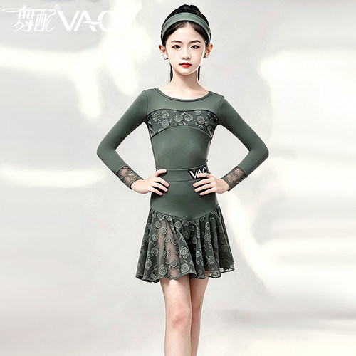 秋冬拉丁舞网纱裙练功套装女款
