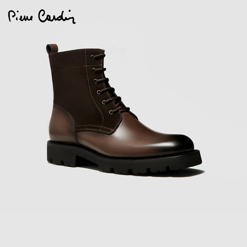 皮尔卡丹马丁靴官方正品英伦风拼接高帮皮鞋复古工装沙漠短靴冬季,流行男鞋,时装靴,淘宝优惠券,粉丝福利购,淘宝优惠卷