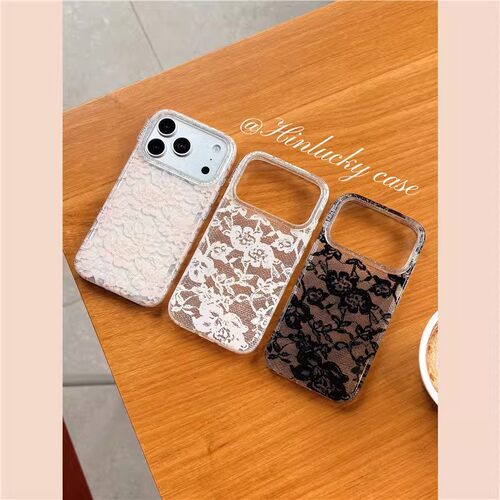 辣妹时髦小众蕾丝网纹适用苹果iphone17pro max新款16手机壳15pro防摔14保护套女闪粉创意全包ins13