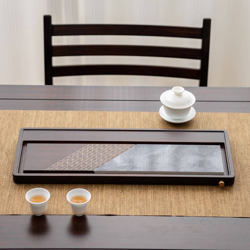 家用竹制干湿两用茶盘长方形带排水平板茶盘茶台大号干泡盘茶托盘