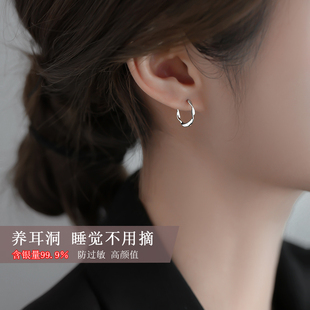 999纯银素圈养耳洞耳环女简约百搭耳钉睡觉免摘耳扣气质耳圈耳饰