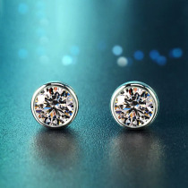 18K white gold inlaid with Moissanite Round Earrings pt950 Button Earrings 1g 2 carat female simple fashion