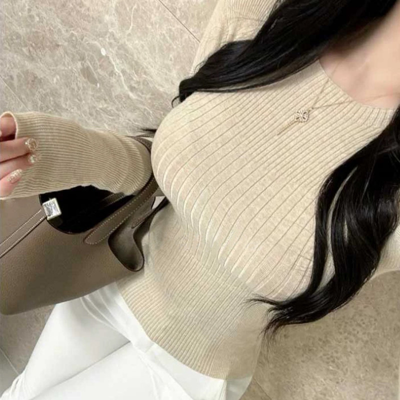 纯欲风秋冬新款百搭性感女人味显身材紧身显瘦长袖打底针织衫上衣