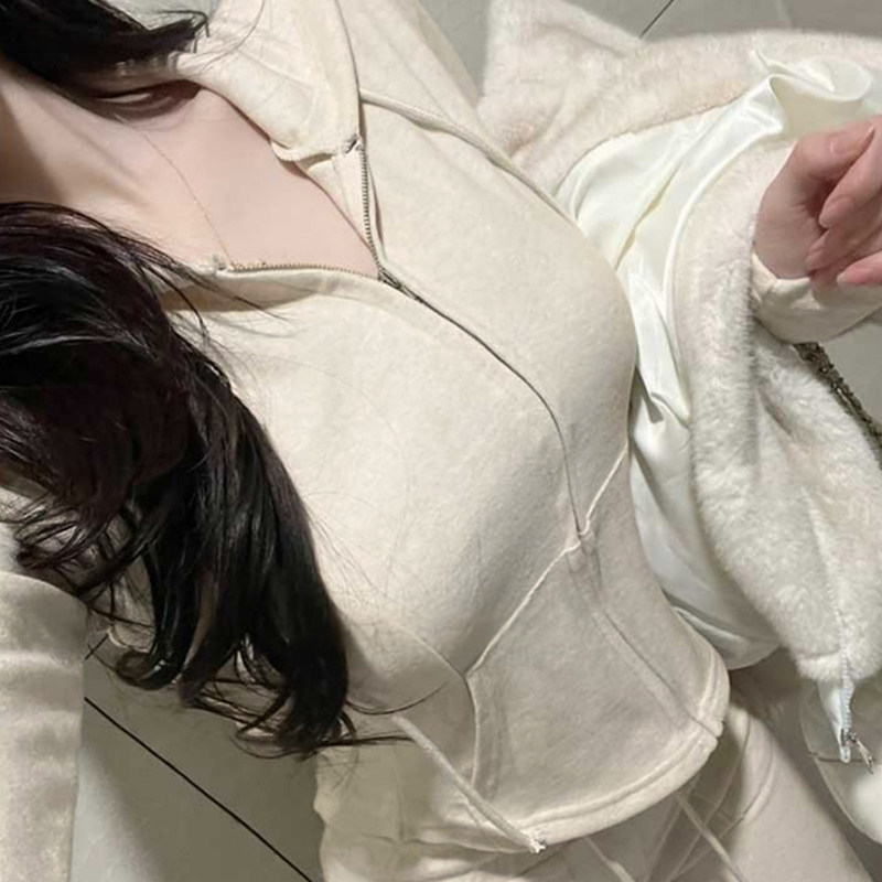 纯欲风春秋新款简约性感显身材气质连帽外套+休闲裤两件套装女士
