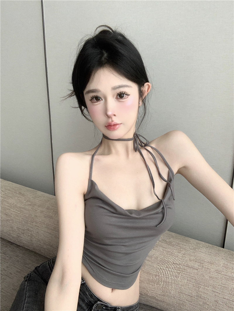 吊带背心女轻熟御姐纯欲风甜辣设计夏季新款挂脖绑带短款外穿上衣