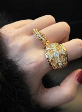 22k黄金HEART十字架天然钻石CH守护者男士钻戒