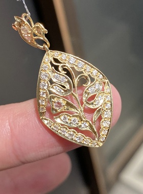 法式重工水滴吊坠镂空雕花18K金