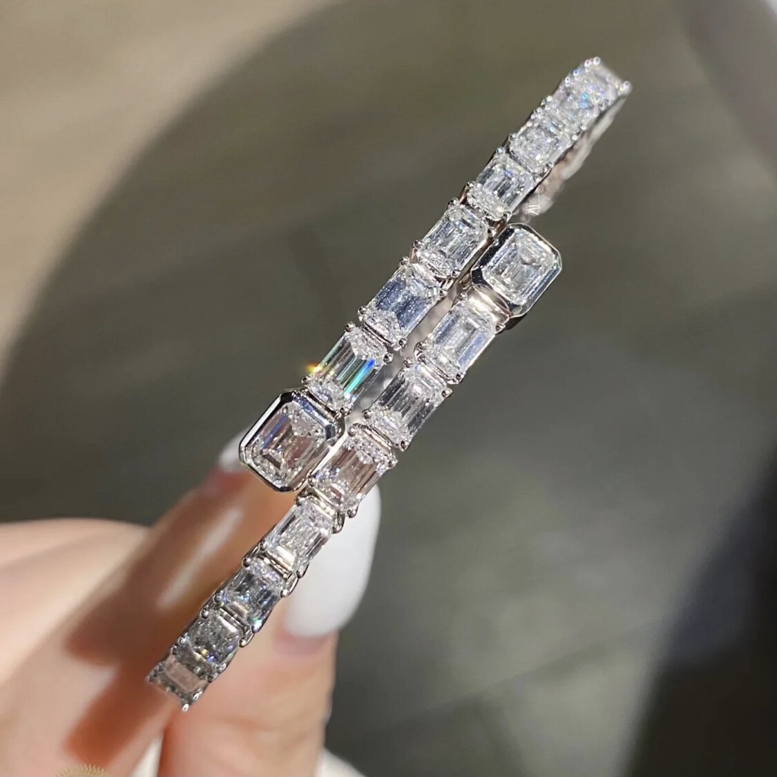 天然GIA奢华祖母绿切钻石冰糖弹簧蛇满钻手链手镯手环