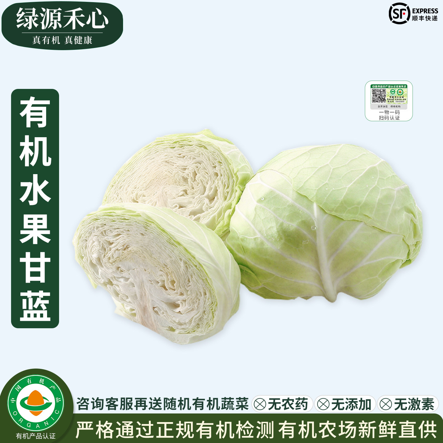 有机水果甘蓝新鲜扁包菜绿甘蓝圆白菜平卷心菜农家健康无农残蔬菜 - 实物图
