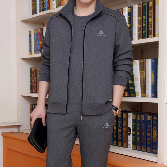 迈耐克斯中老年人运动服套装男春秋冬季爸爸装外套加绒加厚休闲服