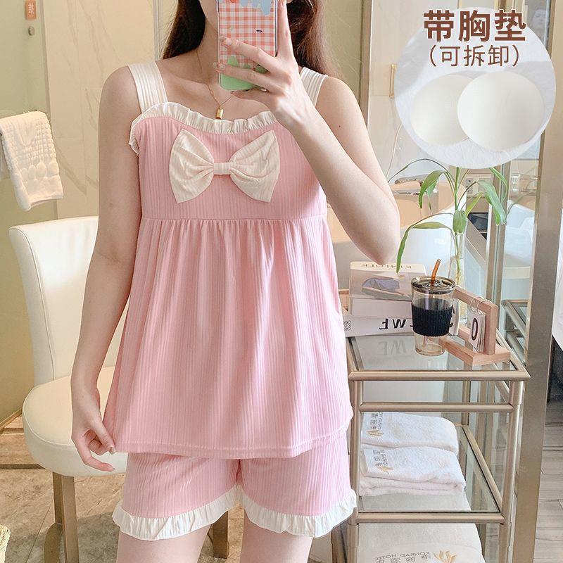新款吊带睡衣女夏季带胸垫睡裙少女学生夏天背心家居服两件套装