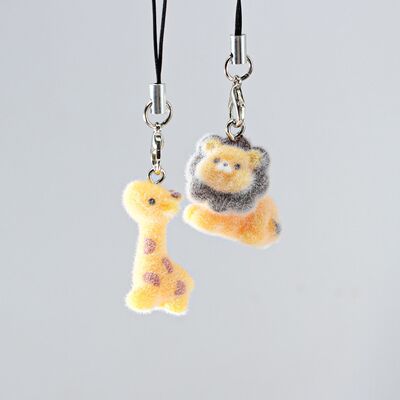 植绒狮子挂件立体长颈鹿卡通树脂包包钥匙链手机链送情侣闺蜜礼物