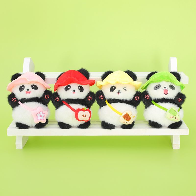 可爱帽子小熊猫毛绒挂件挎包小熊猫书包钥匙扣背包小熊猫公仔玩偶