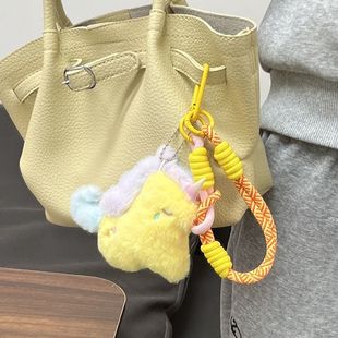 呆萌可爱黄紫毛绒马挂件学生妹书包挂饰送礼小饰品公仔包包装饰品