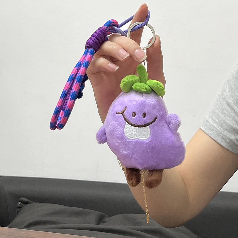 趣萌ins龅牙茄子公仔挂件包包挂饰钥匙扣毛绒玩偶背包挂件尼龙绳